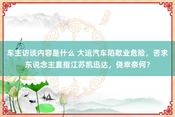 车主访谈内容是什么 大运汽车陷歇业危险，苦求东说念主直指江苏凯迅达，侥幸奈何？