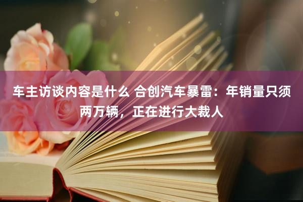 车主访谈内容是什么 合创汽车暴雷：年销量只须两万辆，正在进行大裁人