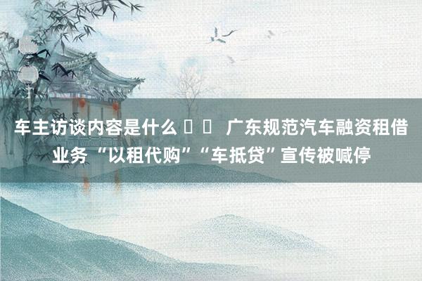 车主访谈内容是什么 		 广东规范汽车融资租借业务 “以租代购”“车抵贷”宣传被喊停