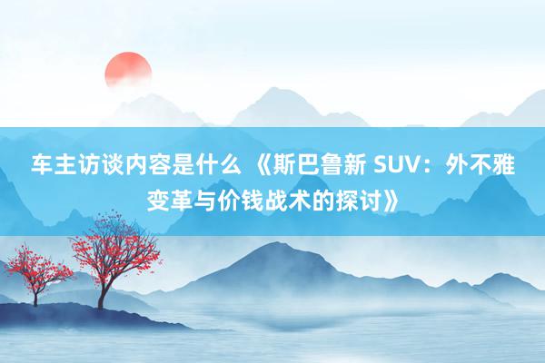 车主访谈内容是什么 《斯巴鲁新 SUV：外不雅变革与价钱战术的探讨》