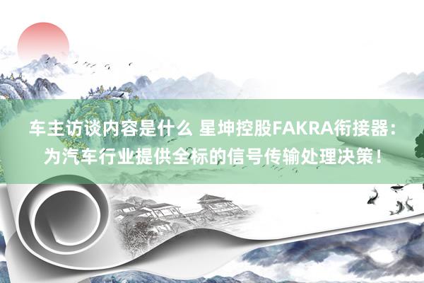 车主访谈内容是什么 星坤控股FAKRA衔接器：为汽车行业提供全标的信号传输处理决策！