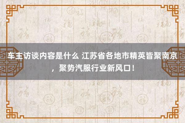 车主访谈内容是什么 江苏省各地市精英皆聚南京，聚势汽服行业新风口！