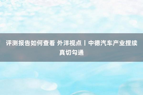 评测报告如何查看 外洋视点丨中德汽车产业捏续真切勾通