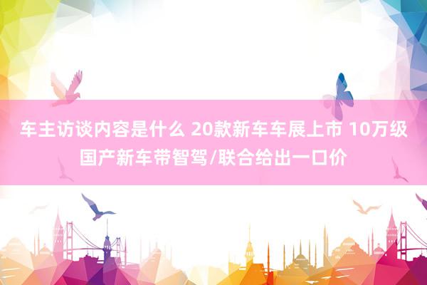 车主访谈内容是什么 20款新车车展上市 10万级国产新车带智驾/联合给出一口价