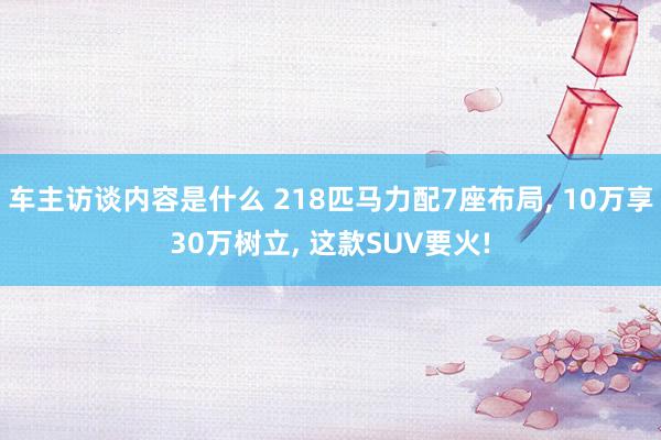 车主访谈内容是什么 218匹马力配7座布局, 10万享30万树立, 这款SUV要火!