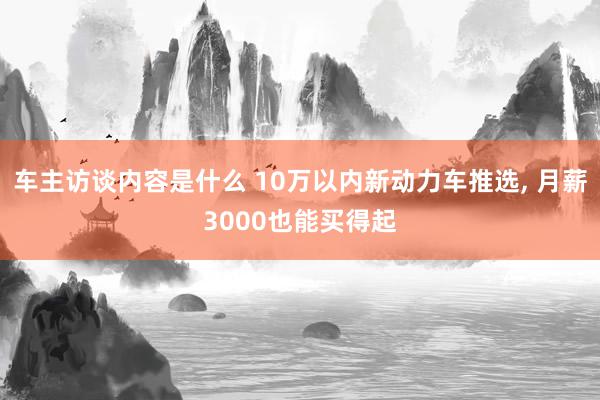 车主访谈内容是什么 10万以内新动力车推选, 月薪3000也能买得起