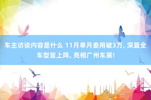 车主访谈内容是什么 11月单月委用破3万, 深蓝全车型皆上阵, 亮相广州车展!