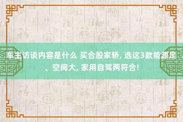 车主访谈内容是什么 买合股家轿, 选这3款能源足、空间大, 家用自驾两符合!