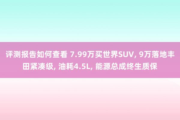 评测报告如何查看 7.99万买世界SUV, 9万落地丰田紧凑级, 油耗4.5L, 能源总成终生质保