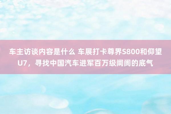 车主访谈内容是什么 车展打卡尊界S800和仰望U7，寻找中国汽车进军百万级阛阓的底气