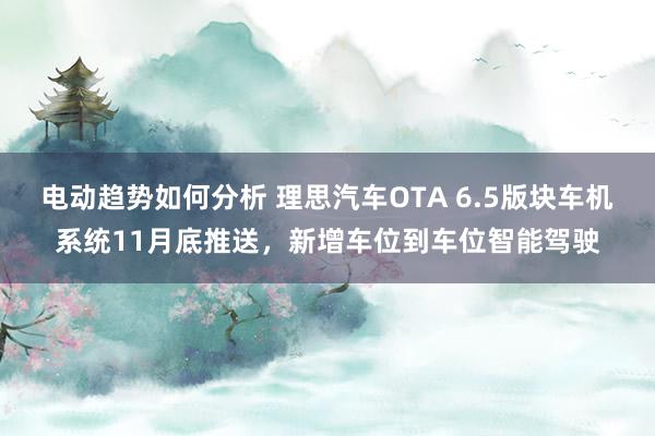 电动趋势如何分析 理思汽车OTA 6.5版块车机系统11月底推送，新增车位到车位智能驾驶