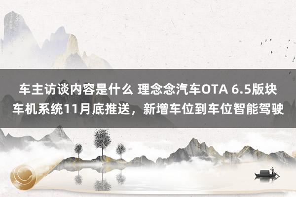 车主访谈内容是什么 理念念汽车OTA 6.5版块车机系统11月底推送，新增车位到车位智能驾驶