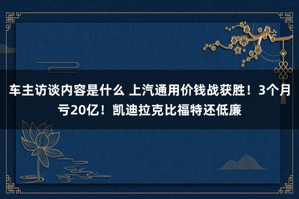 车主访谈内容是什么 上汽通用价钱战获胜！3个月亏20亿！凯迪拉克比福特还低廉