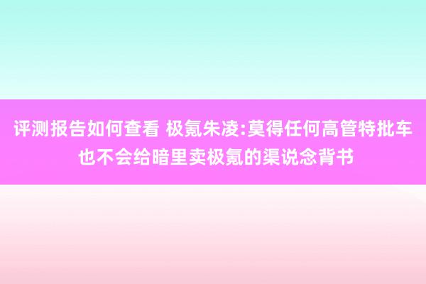 评测报告如何查看 极氪朱凌:莫得任何高管特批车 也不会给暗里卖极氪的渠说念背书