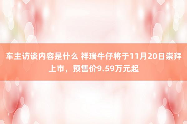 车主访谈内容是什么 祥瑞牛仔将于11月20日崇拜上市，预售价9.59万元起